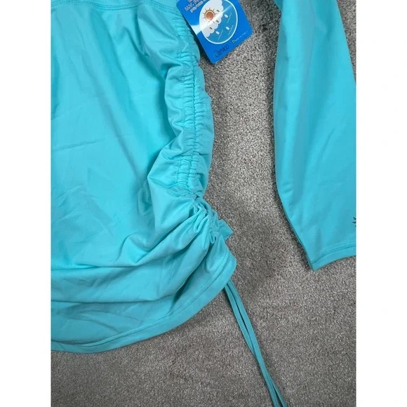 Athleta Swim Dress Rash Guard NWT Turquoise Cover Up UPF 50+ Ruched L - Picture 4 of 8